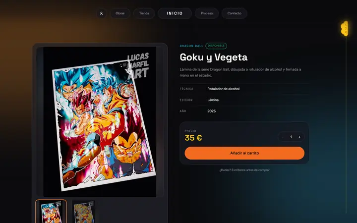 Ficha de la obra Goku y Vegeta en escritorio.