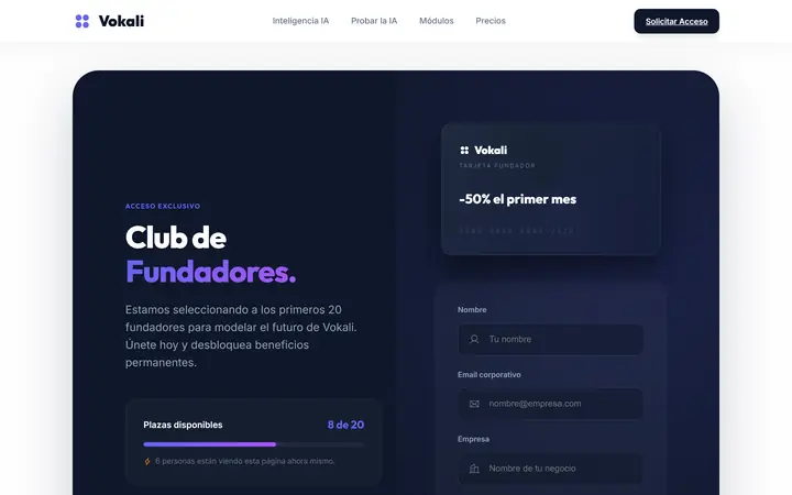 Sección de lista de espera de Vokali con su formulario.