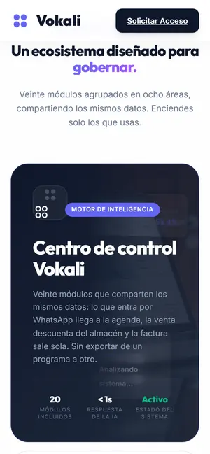 Sección de módulos de Vokali en un móvil.